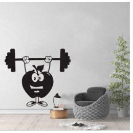Elma Karikatürlü Halter Yazısı Spor Salonu Duvar Stickerı