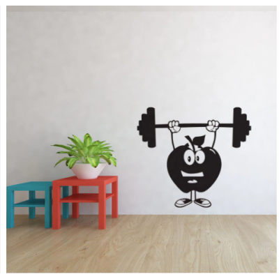 Elma Karikatürlü Halter Yazısı Spor Salonu Duvar Stickerı
