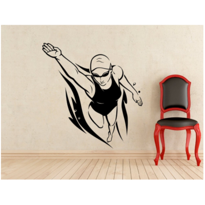 Kadın Yüzücü Yazısı Spor Salonu Duvar Stickerı