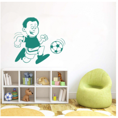 Spor Salonlarına Özel Futbolcu Çocuk Yazısı Cam Vitrin Sticker Yapıştırma