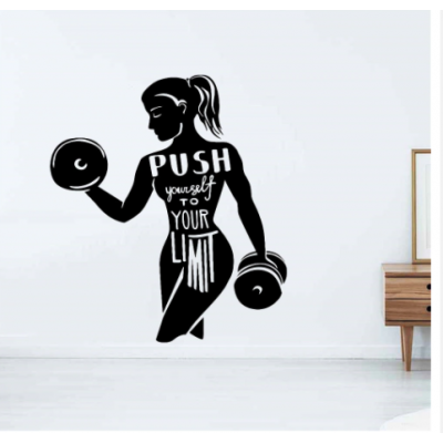 Dambıl Kaldıran Kadın Yazısı Spor Salonu Duvar Stickerı