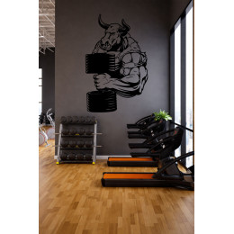 Kaslı Boğa Ağırlık Tasarımı Spor Salonu Duvar Sticker - Güç ve Performans Temalı Duvar Dekoru