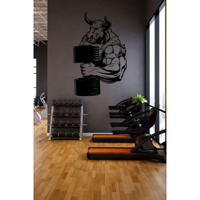 Kaslı Boğa Ağırlık Tasarımı Spor Salonu Duvar Sticker - Güç ve Performans Temalı Duvar Dekoru
