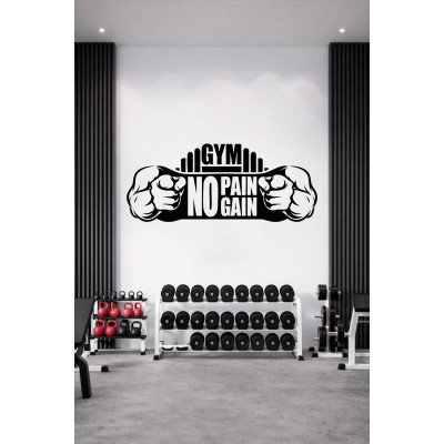 No Pain No Gain Yazılı Fitness Motivasyon Dekoru - Spor Salonu Sticker