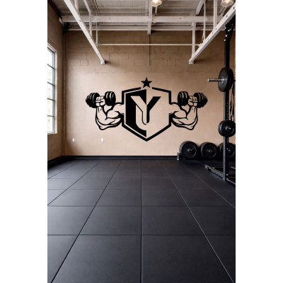 Spor Salonu Duvar Sticker – Fitness Logo & Dumbbell Güç Dekoru - Gym Dekor Sticker