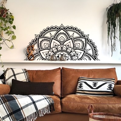 Yarım Mandala Tasarımı Cam Vitrin Duvar Sticker Modeli Yapıştırma
