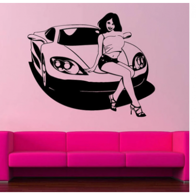 Araba Üzerinde Seksi Kadın Duvar Yazısı Cam Vitrin Sticker Yapıştırma