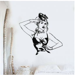 Şapkalı Seksi Kadın Duvar Yazısı Cam Vitrin Sticker Yapıştırma