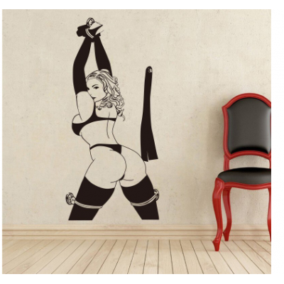 Elleri Bağlı  Seksi Kadın Duvar Yazısı Cam Vitrin Sticker Yapıştırma