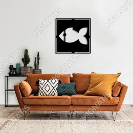 Geometrik Doğru Yüzen Sevimli Balık Duvar Ev Aksesuarı Ahşap Tablo 50x50cm