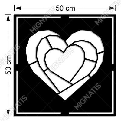 Geometrik İç İçe Kalp Desenli Duvar Oda Ev Aksesuarı Ahşap Tablo 50x50cm