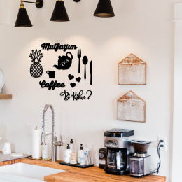 Mutfağım Ananas Coffee Bi Kahve Lazer Kesim Duvar Oda Ev Aksesuarı Ahşap Tablo 