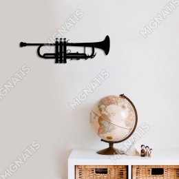 Trompet Duvar Oda Ev Aksesuarı Ahşap Tablo 50x15cm