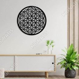 Yaşam Çiçeği Kutsal Geometri Duvar Oda Ev Aksesuarı Ahşap Tablo 50x50cm