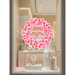 Anneler Gününüz Kutlu Olsun Güllü Cam Vitrin Stickerı 50cm