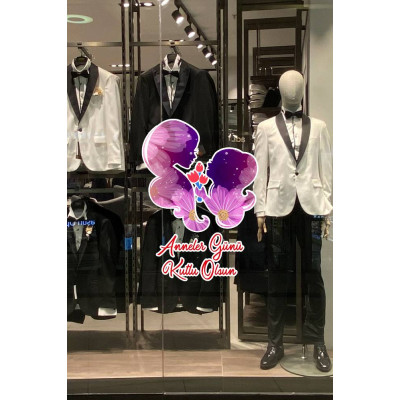 Anneler Günü Kutlu Olsun Anne ve Kız Çocuğu Cam Vitrin Stickerı 50 cm