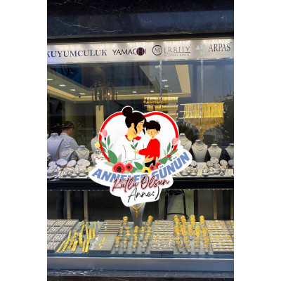 Anneler Günün Kutlu Olsun Anne Cam Vitrin Stickerı 50cm