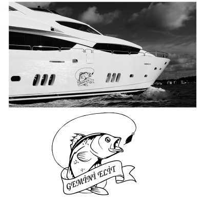 Kişiye Tekneye Yatlara Özel balık gemini elit  Yazısı Sticker Yapıştırma  Kişiye Tekneye Yatlara Özel balık gemini elit  Yazısı Sticker Yapıştırma