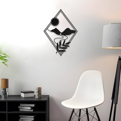 Dağ ve Güneş Temalı Metal Duvar Dekoru