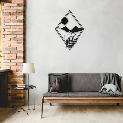 Dağ ve Güneş Temalı Metal Duvar Dekoru
