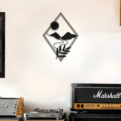 Dağ ve Güneş Temalı Metal Duvar Dekoru