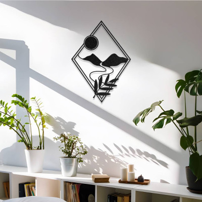 Dağ ve Güneş Temalı Metal Duvar Dekoru