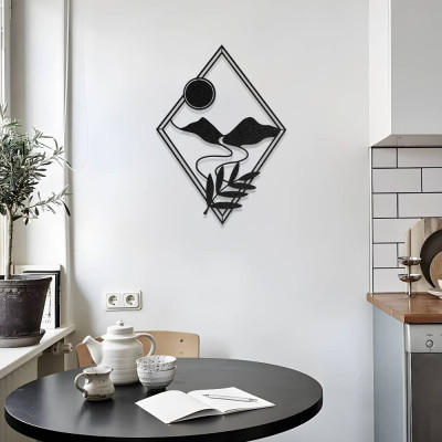 Dağ ve Güneş Temalı Metal Duvar Dekoru