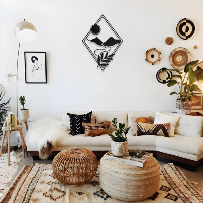 Dağ ve Güneş Temalı Metal Duvar Dekoru