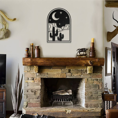 Bohem Çöl Esintisi Kaktüs ve Ay Temalı Metal Duvar Dekoru Bohem Çöl Esintisi Kaktüs ve Ay Temalı Metal Duvar Dekoru