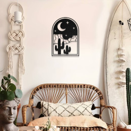 Bohem Çöl Esintisi Kaktüs ve Ay Temalı Metal Duvar Dekoru