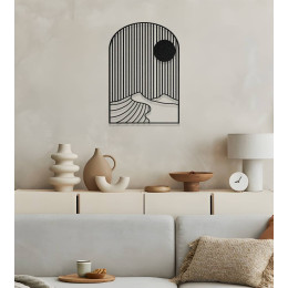 Modern Çizgisel Güneş ve Dağ Metal Duvar Dekoru