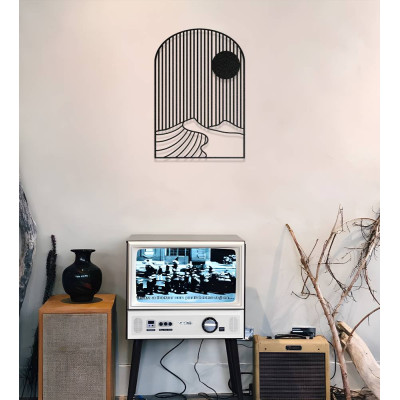 Modern Çizgisel Güneş ve Dağ Metal Duvar Dekoru