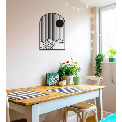 Modern Çizgisel Güneş ve Dağ Metal Duvar Dekoru