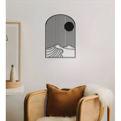 Modern Çizgisel Güneş ve Dağ Metal Duvar Dekoru