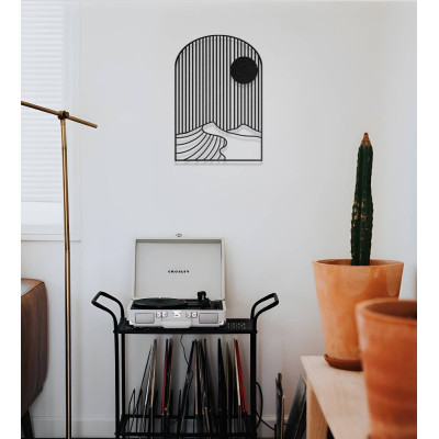 Modern Çizgisel Güneş ve Dağ Metal Duvar Dekoru