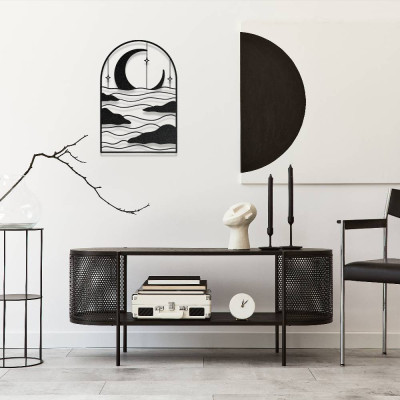 Ay ve Dalga Temalı Modern Metal Duvar Dekoru