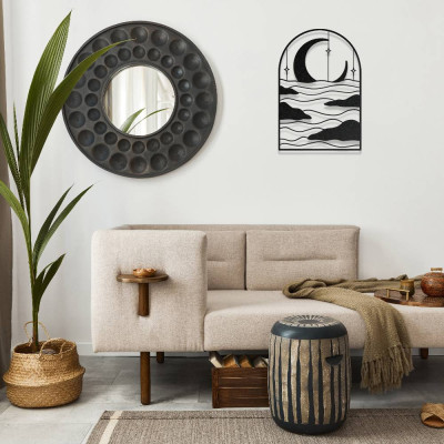 Ay ve Dalga Temalı Modern Metal Duvar Dekoru