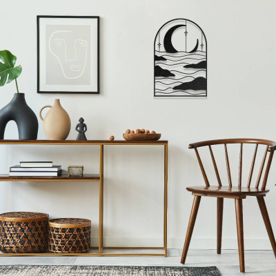 Ay ve Dalga Temalı Modern Metal Duvar Dekoru