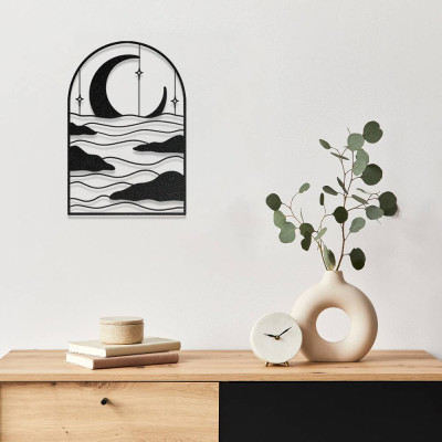 Ay ve Dalga Temalı Modern Metal Duvar Dekoru