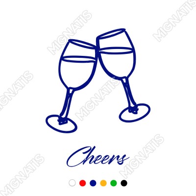 El Yazısı İle Yazılmış Cheers Yazısı ve Bardaklar Sticker 60x44cm