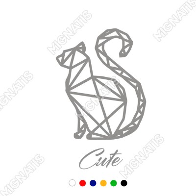 El Yazısı İle Yazılmış Cute Yazısı ve Kedi Sticker 60x33cm