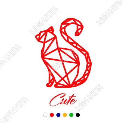 El Yazısı İle Yazılmış Cute Yazısı ve Kedi Sticker 60x33cm