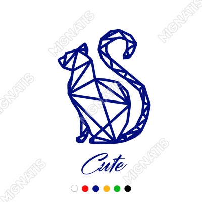 El Yazısı İle Yazılmış Cute Yazısı ve Kedi Sticker 60x33cm