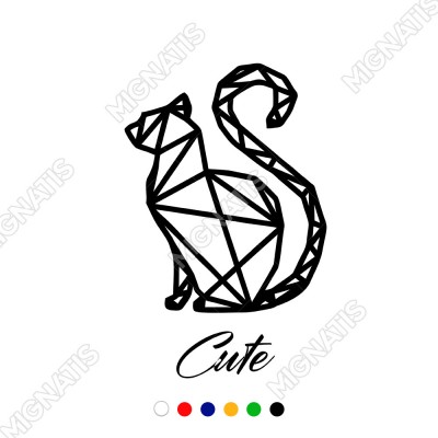 El Yazısı İle Yazılmış Cute Yazısı ve Kedi Sticker 60x33cm
