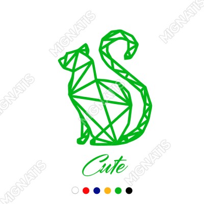 El Yazısı İle Yazılmış Cute Yazısı ve Kedi Sticker 60x33cm