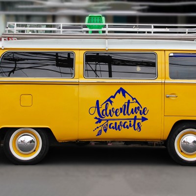 Kişiye Karavana Özel Adventure Awaits Dağ sticker Yapıştırma 