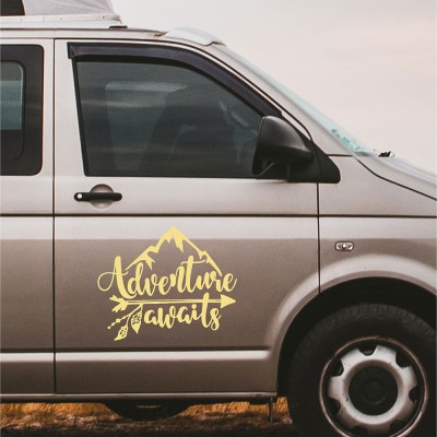 Kişiye Karavana Özel Adventure Awaits Dağ sticker Yapıştırma 