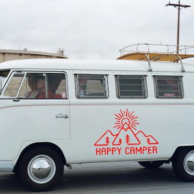 Kişiye Karavana Özel Happy Camper Sticker Yapıştırma 