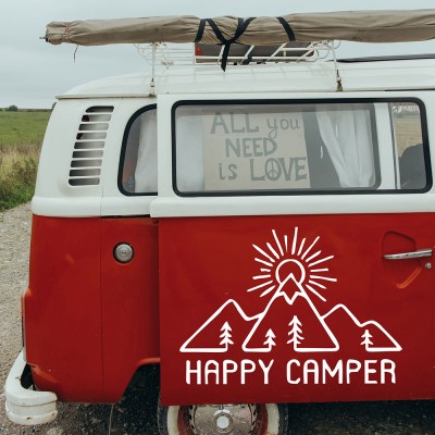 Kişiye Karavana Özel Happy Camper Sticker Yapıştırma 