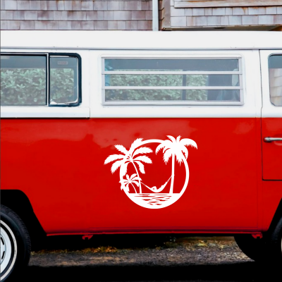 Palmiye Ağacı ve Yaz Karavan Sticker - Araç Sticker Yapıştırma